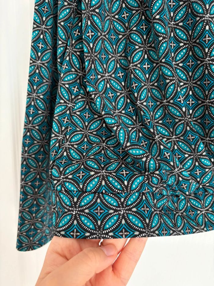 Blouse manches longues bleu / vert à motifs Cache Cache M très bon état - photo numéro 3