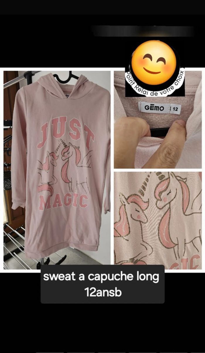 Pull long / robe ill Sweat à capuche long fille 12 ans licorne
