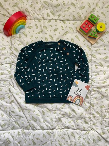 pull col rond bleu vert motifs blanc 24 mois kiabi