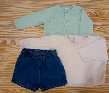 Lot de 3 vêtements été/demi saison: short gilet et Tee shirt