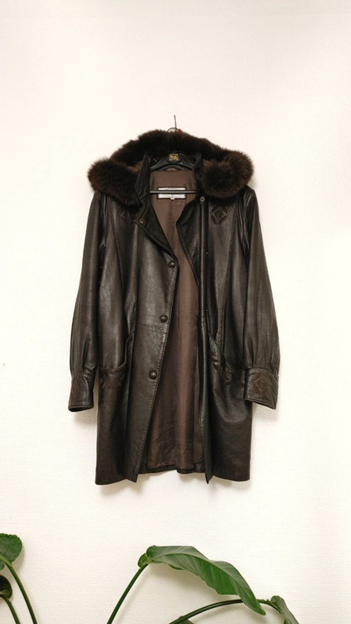 Manteau vintage en cuir Au Renard vintage hiver très chaud - photo numéro 12