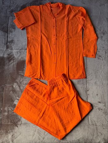 Ensemble orange chemise/pantalon, Taille Unique