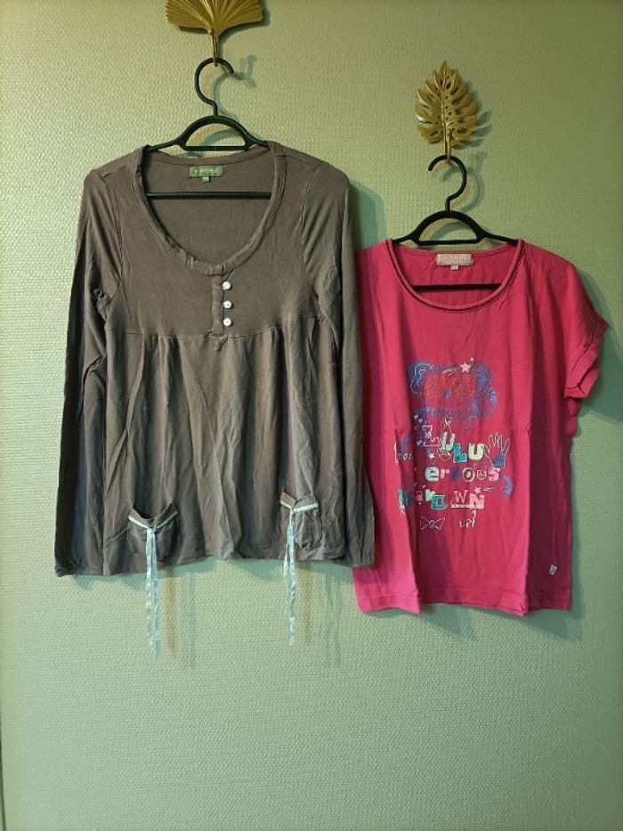 Lot de 2 hauts de pyjama rose et violet