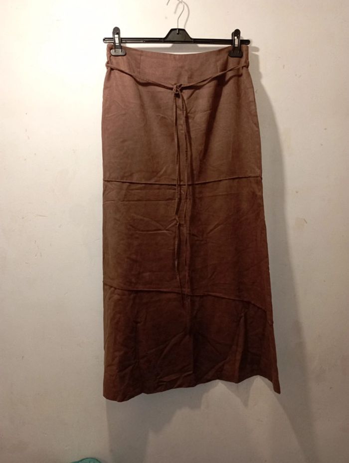 Jupe longue imitation daim marron clair