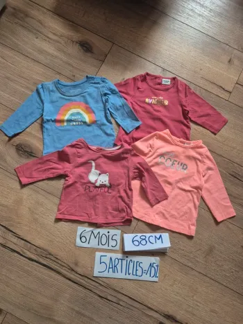 Lot de 4 hauts manches longues fille  6 mois 👶