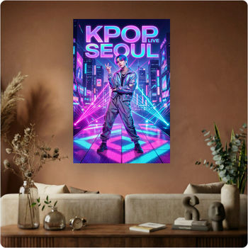 Affiche "Kpop Seoul" poster concert musique néon déco murale A3 Sans cadre