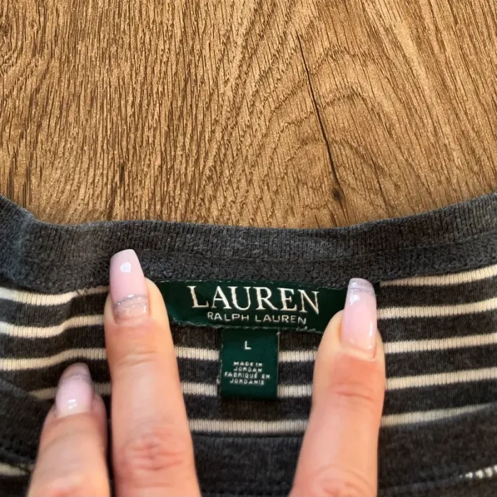 Sweatshirt/t.shirt/pull léger rayé Gris et blanc Lauren Ralph Lauren, femme, taille L (taille - photo numéro 3