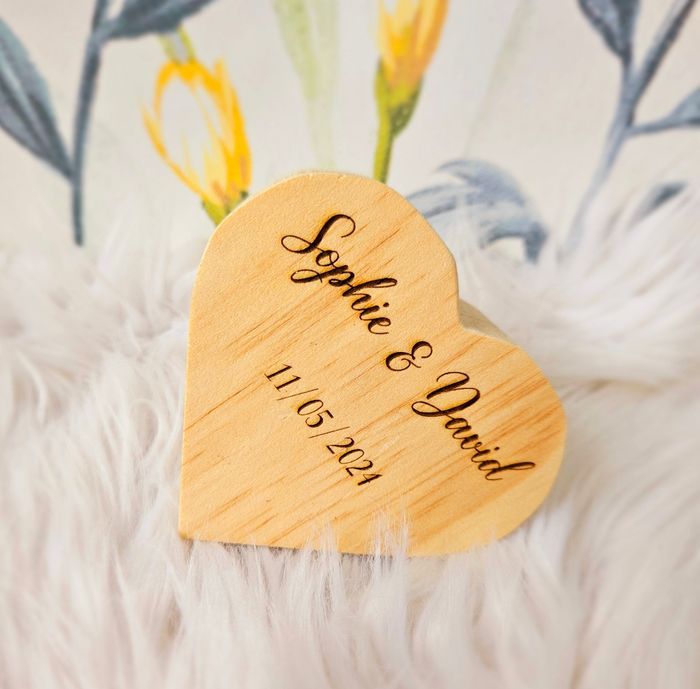 Boite coeur porte alliances, porte alliances bois et fleurs sechees, porte alliances cœur - photo numéro 4