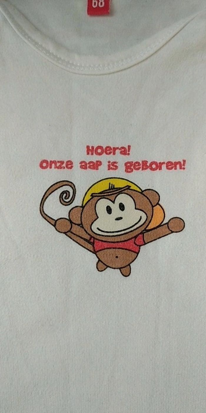 Body sans manche Garçon 6 mois 100% coton Kleertjes.com "Notre singe est né" (en néerlandais) - photo numéro 3