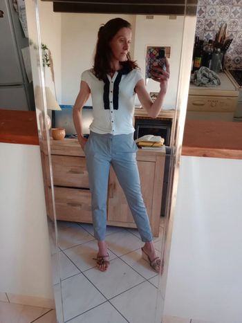 Pantalon femme 36 type cigarette vichy noir et gris c8