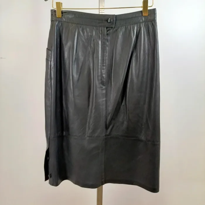 Jupe droite cuir véritable noir vintage Leder Herbst taille 40 A1390