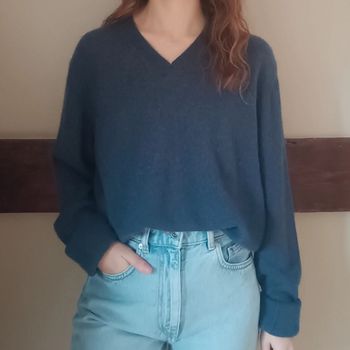 Pull bleu col V 100% cachemire Monoprix