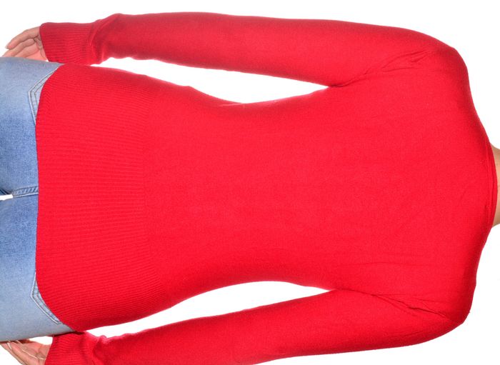pull fin ajusté manches longues rouge uni taille M col V - photo numéro 4