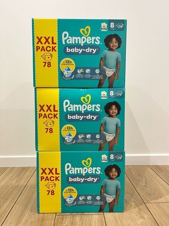 🔹 3 Packs Pampers Baby-Dry Taille 8 XXL Pack – 234 couches – Neufs scellés