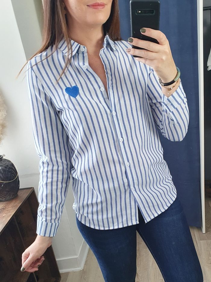Chemise rayée coeur bleu/blanc Taille S/M - photo numéro 2