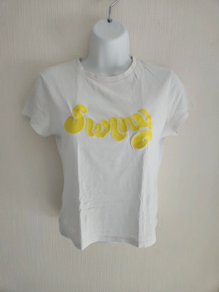 Tee-shirt blanc manches courtes Sunny jaune H&M S - photo numéro 2
