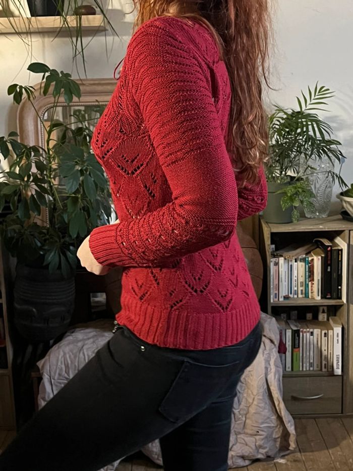 Haut manches longues type dentelle - rouge foncé - photo numéro 11