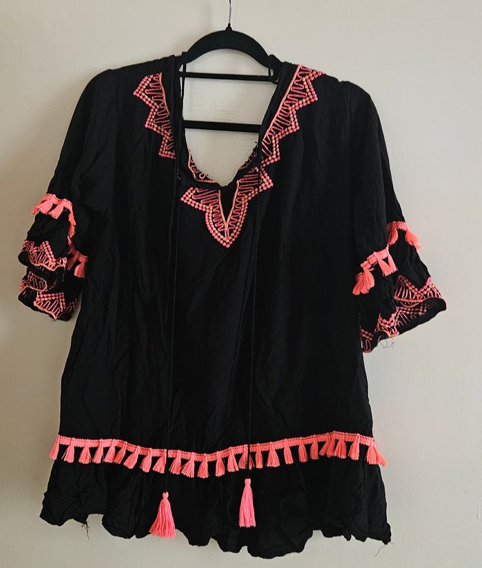 tunique noir à motifs orange