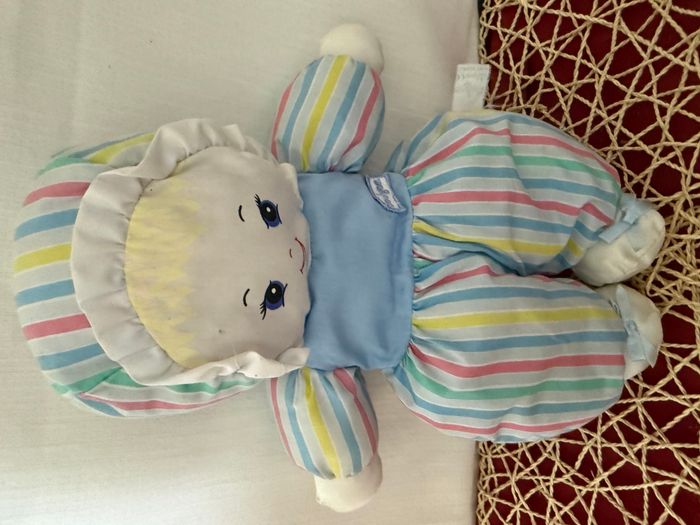 Doudou poupée chiffon rayé bleu rose vert jaune BOULGOM - photo numéro 6