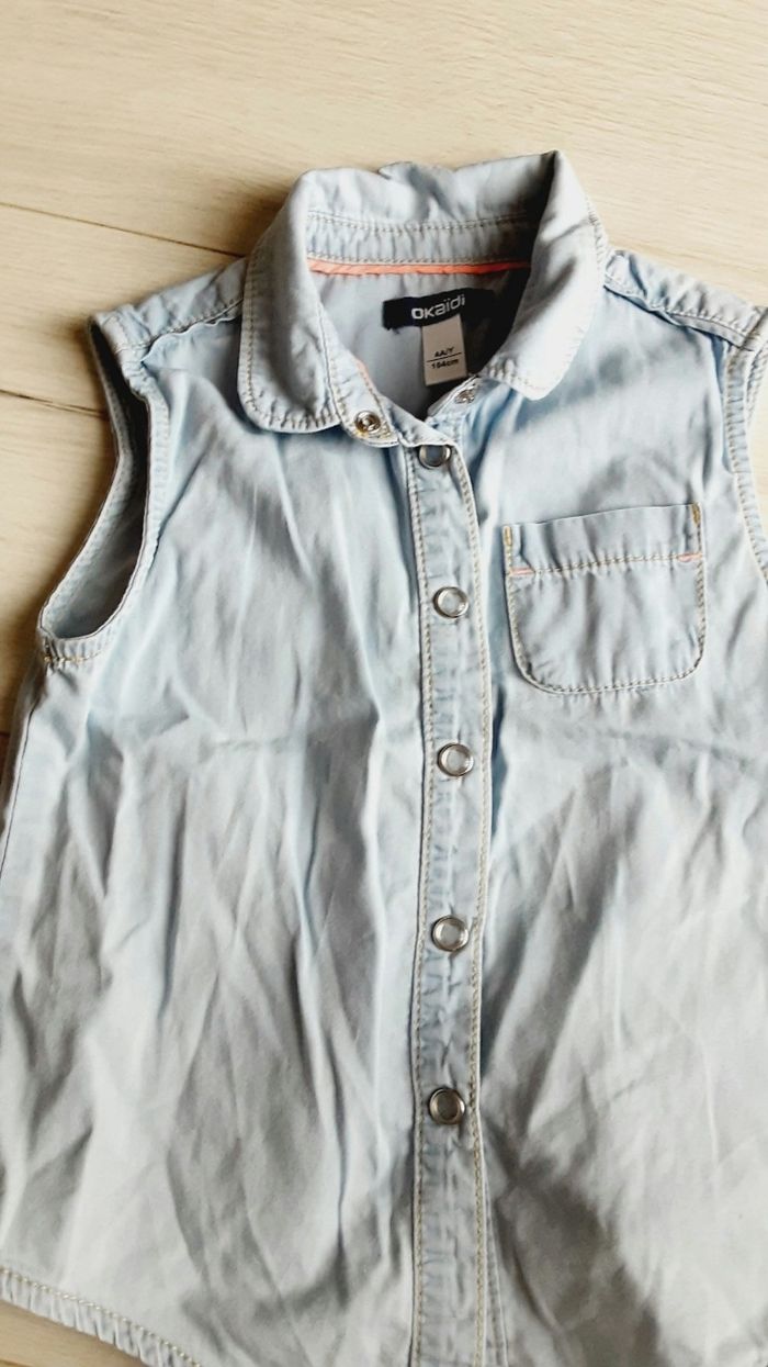 Vêtement fille blouse chemise sans manches bleue Okaïdi 4 ans - photo numéro 2