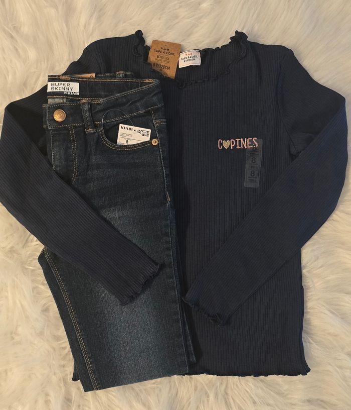 Neufs (non portés)🏷🤩superbe  ensemble teeshirt ml et jeans 8 ans fille 🤩🥰 - photo numéro 2