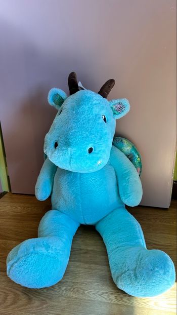 Grande peluche JouéClub Dragon bleu turquoise - neuve