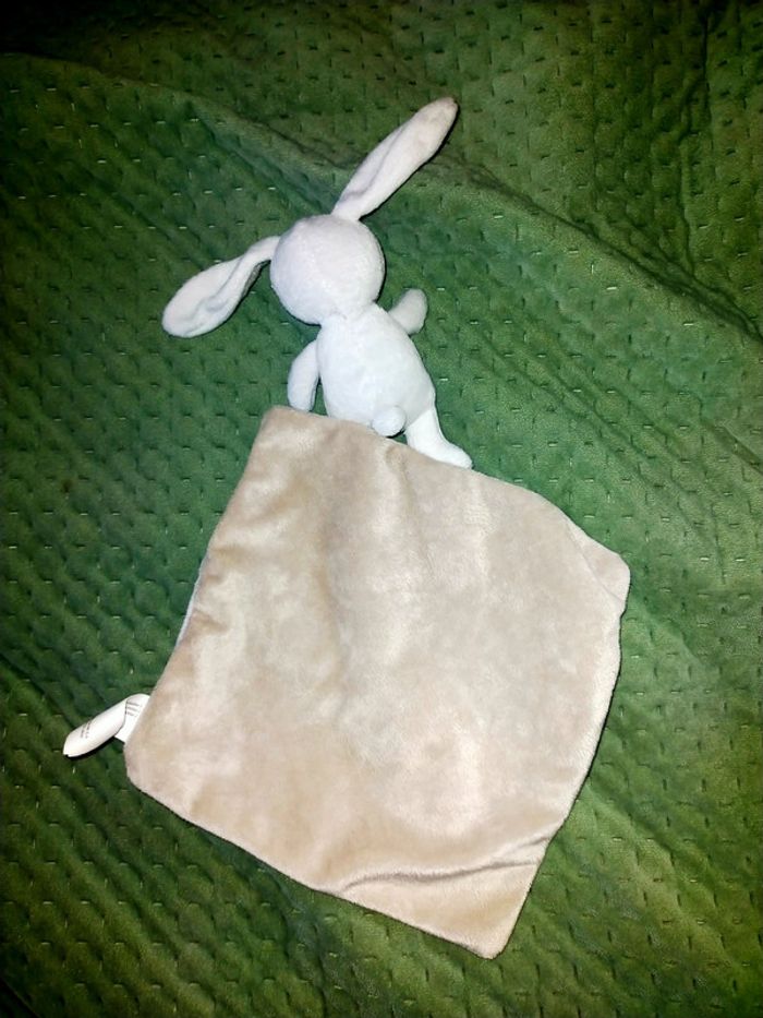 Doudou mouchoir lapin Nicotoy Fais dodo mon petit lapin Brodé blanc, gris - photo numéro 2