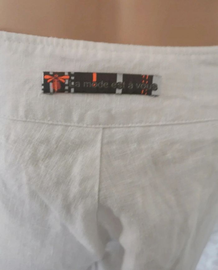 Pantacourt en lin blanc et orange – Taille 36. La Mode Est À Vous - photo numéro 6