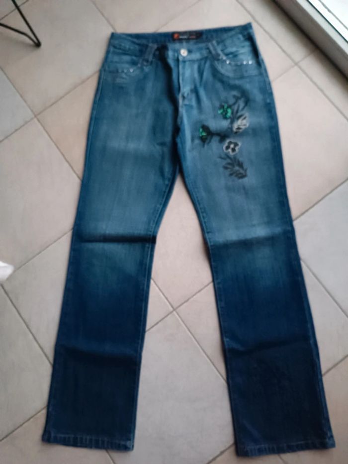 Jeans imprimé fleur taille L - très bon état - Onado jeans - photo numéro 2