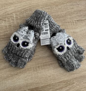 Gants moufles gris mouchetés hibou neufs Claire's
