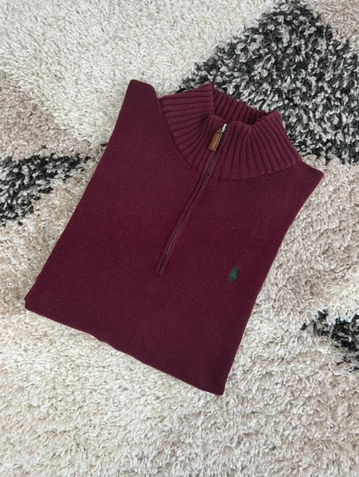 Half Zip, 1/4 de zip, col camionneur Ralph Lauren rouge Bordeaux épais taille S old money