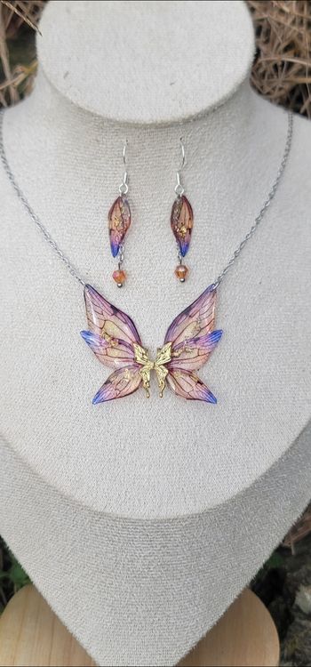 Parure elfique ensemble boucles d oreilles aile papillon en argent