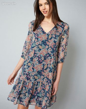 Robe courte imprimé à fleurs BLEU - RIU PARIS - TAILLE 46