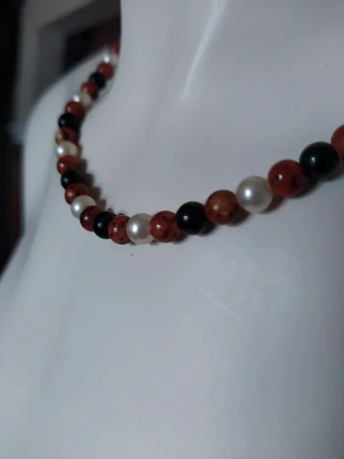 Collier necklace fantaisie chic perle culture noir marron - photo numéro 2