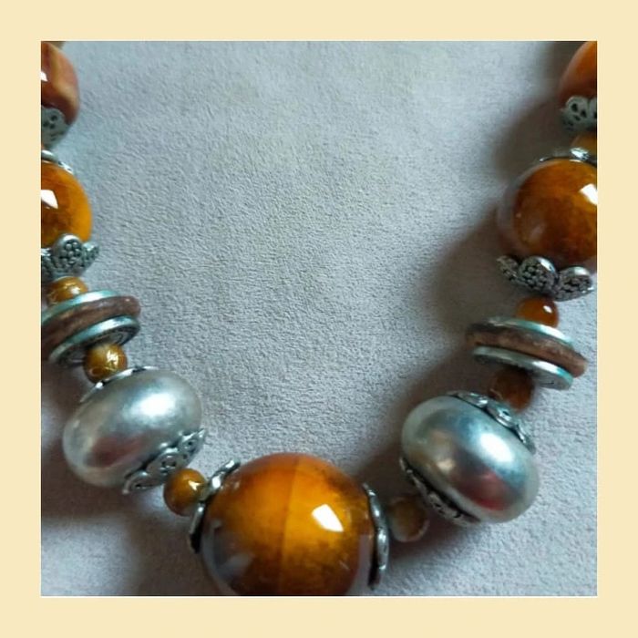 Parure vintage collier + bracelet perles bois & céramique - photo numéro 9