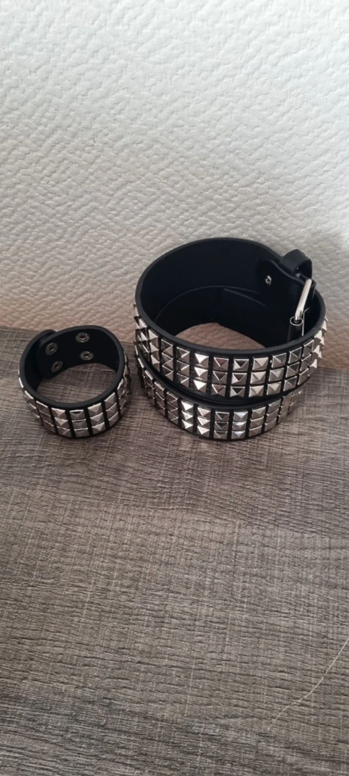 Lots ceinture cloutée punk gothique rock neuve avec bracelet cloutée punk gothique rock neuve! - photo numéro 2