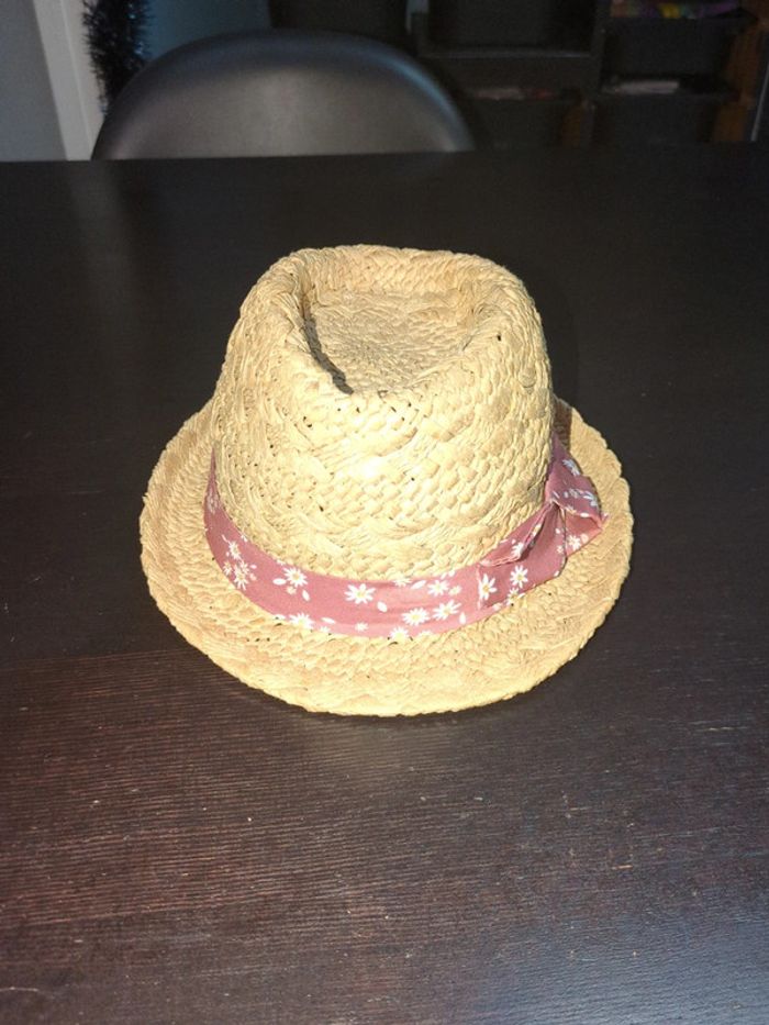 Borsalino chapeau paille tressée noeud rose fleurs paillettes fille 55 neuf
