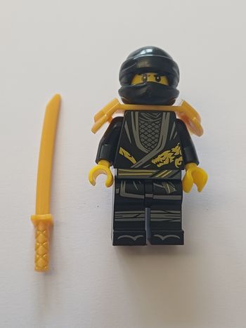 Figurine Style LEGO Ninjago Ninja Noir (Cole) avec Katana Or
