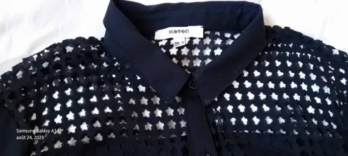 Chemisier noir en voile  haut ajouré motif floral femme 38 koton - photo numéro 11