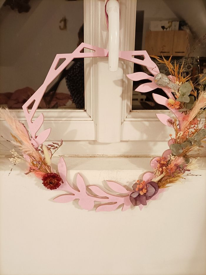 Couronne de fleurs séchées rose taille XXL - photo numéro 2