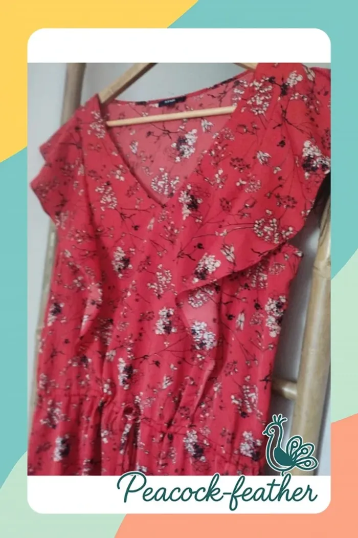 Robe rouge fleurie Kiabi 42 - photo numéro 2