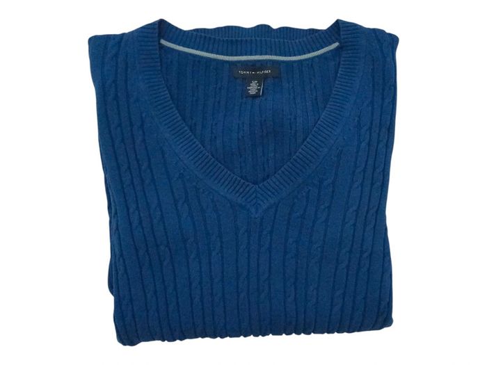 Pull Tommy Hilfiger Femme Bleu Col V - photo numéro 2