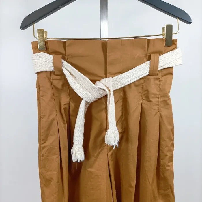 Pantalon large style jort camel ZARA taille haute ceinture corde T34 100 % coton coupe fluide A1268 - photo numéro 2