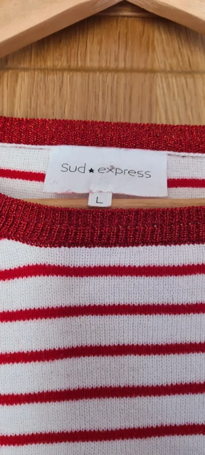 Pull rayé blanc & rouge Sud Express - photo numéro 2