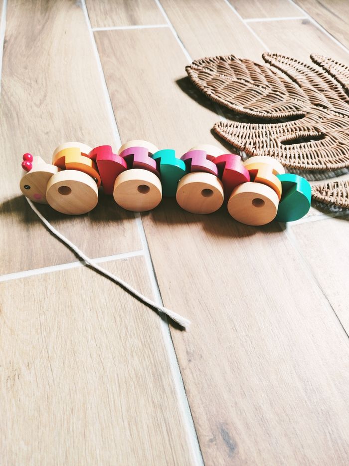 🐛Chenille multicolores à promener en bois marque Okoia