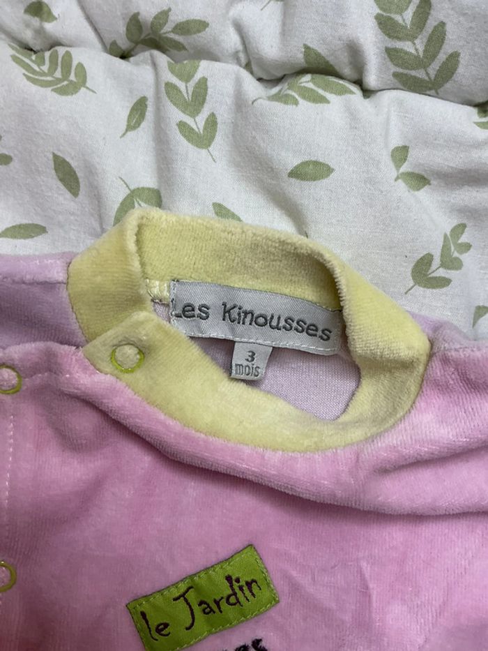 pyjama grenouillère en velours rose et violet les kinousses 3 mois ouverture devant - photo numéro 5