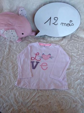 Tee shirt / Chemise manches longues Fille 12 mois "Love" Chat Tex Baby 100% coton