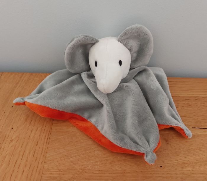 Doudou plat éléphant orange et gris - photo numéro 3