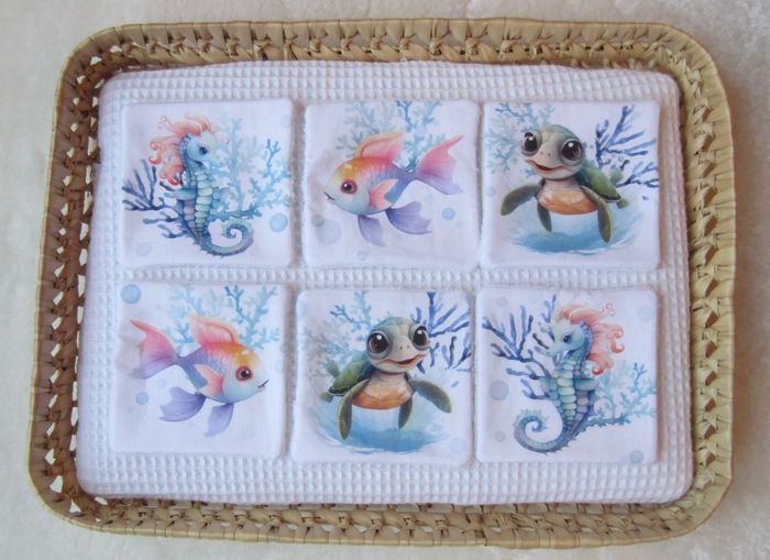 Lot de 6 lingettes bébé theme poissons