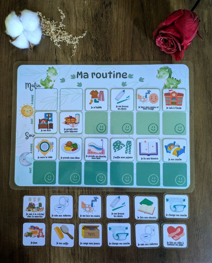 Tableau de routine enfant dinosaure, à la conquête de ma journée 🌋